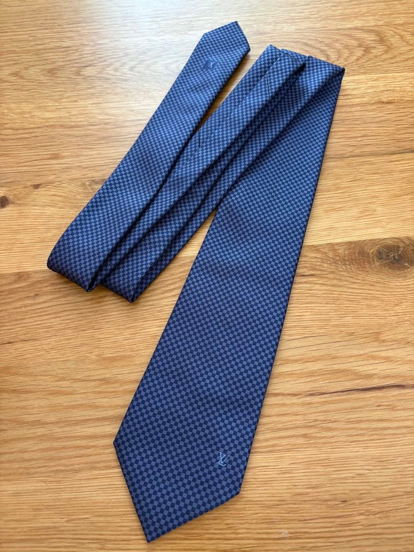 【美品】LOUIS VUITTON ネイビー チェック柄 ネクタイ