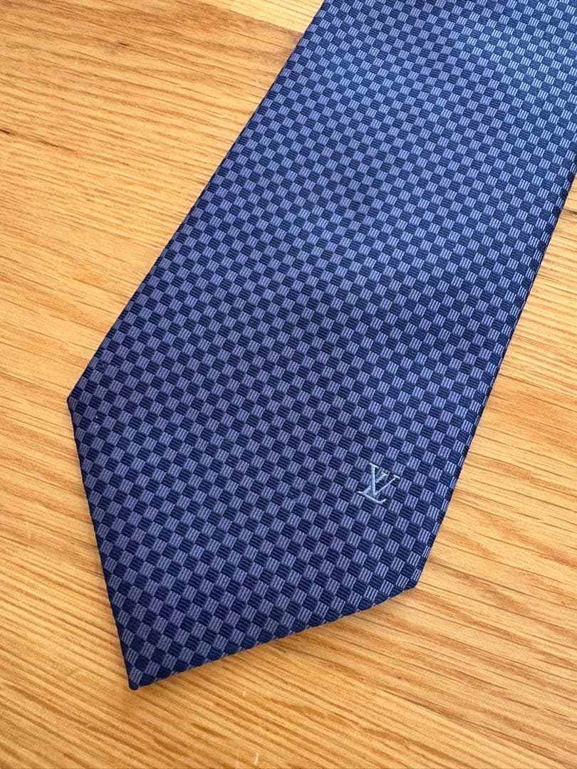 【美品】LOUIS VUITTON ネイビー チェック柄 ネクタイ