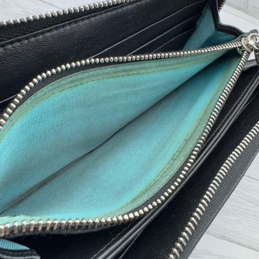 【美品】ティファニー 長財布 ラウンドファスナー レザー ブラック