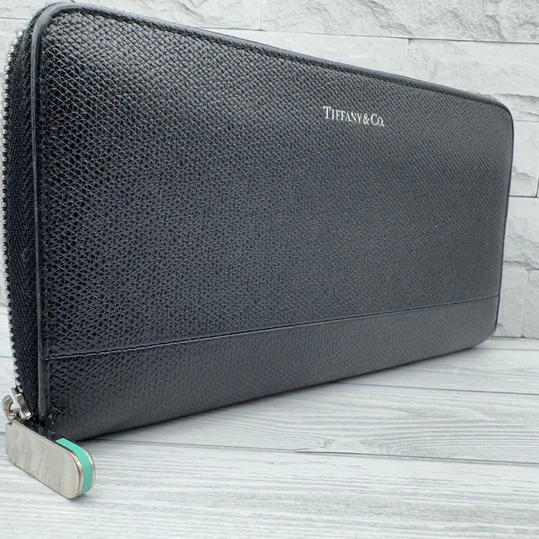 【美品】ティファニー 長財布 ラウンドファスナー レザー ブラック
