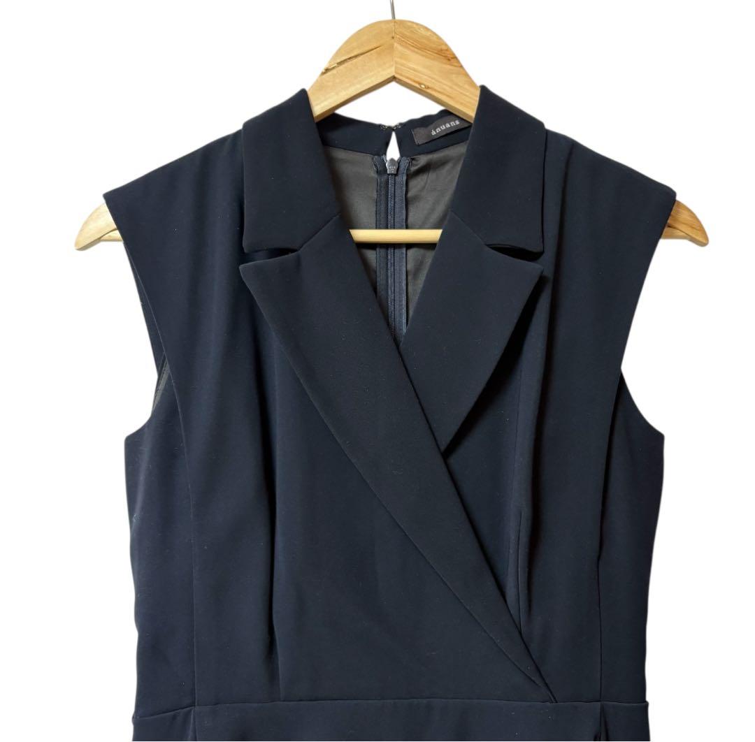 anuans アニュアンス ダブルサテンテーラードフレアワンピース ネイビー M