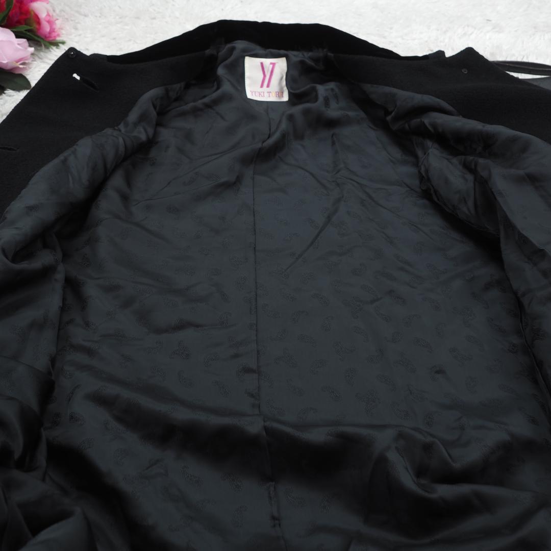 G9890*ユキトリイ☆極上アンゴラ☆ロング☆コート☆キュプラ☆黒ブラック☆9