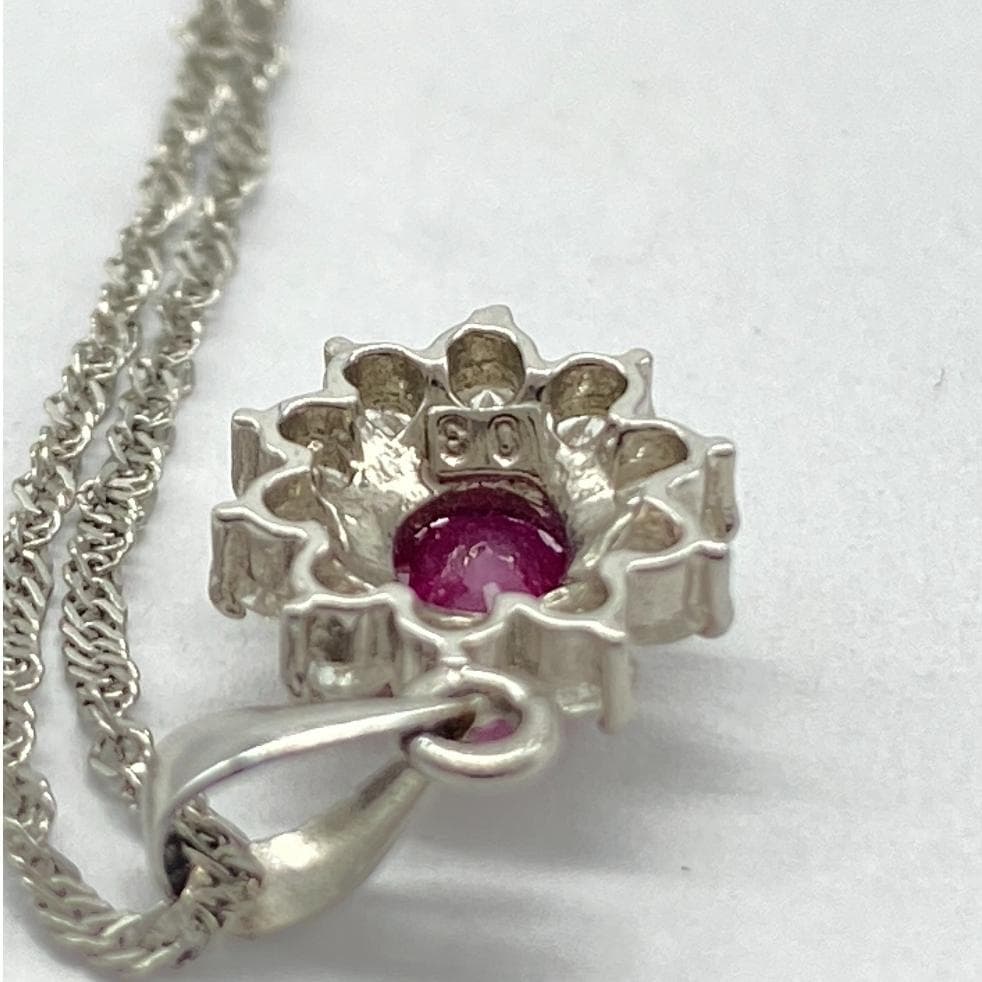 天然ルビー 0.3ct ダイヤモンド 取り巻き ネックレス Pt