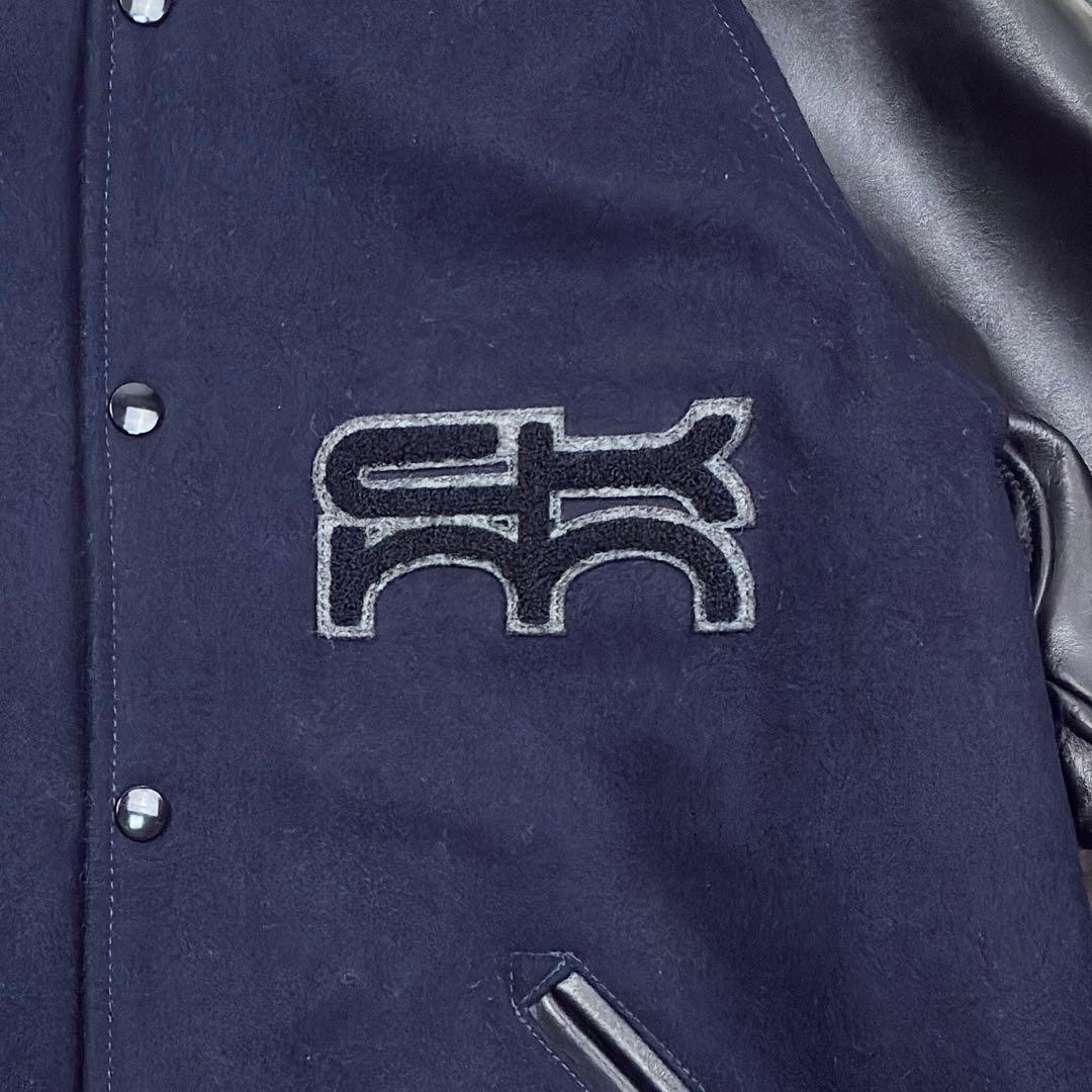 美品　スクーカム　ビームス別注　袖レザー　ウールメルトン　スタジャン　L　黒　紺