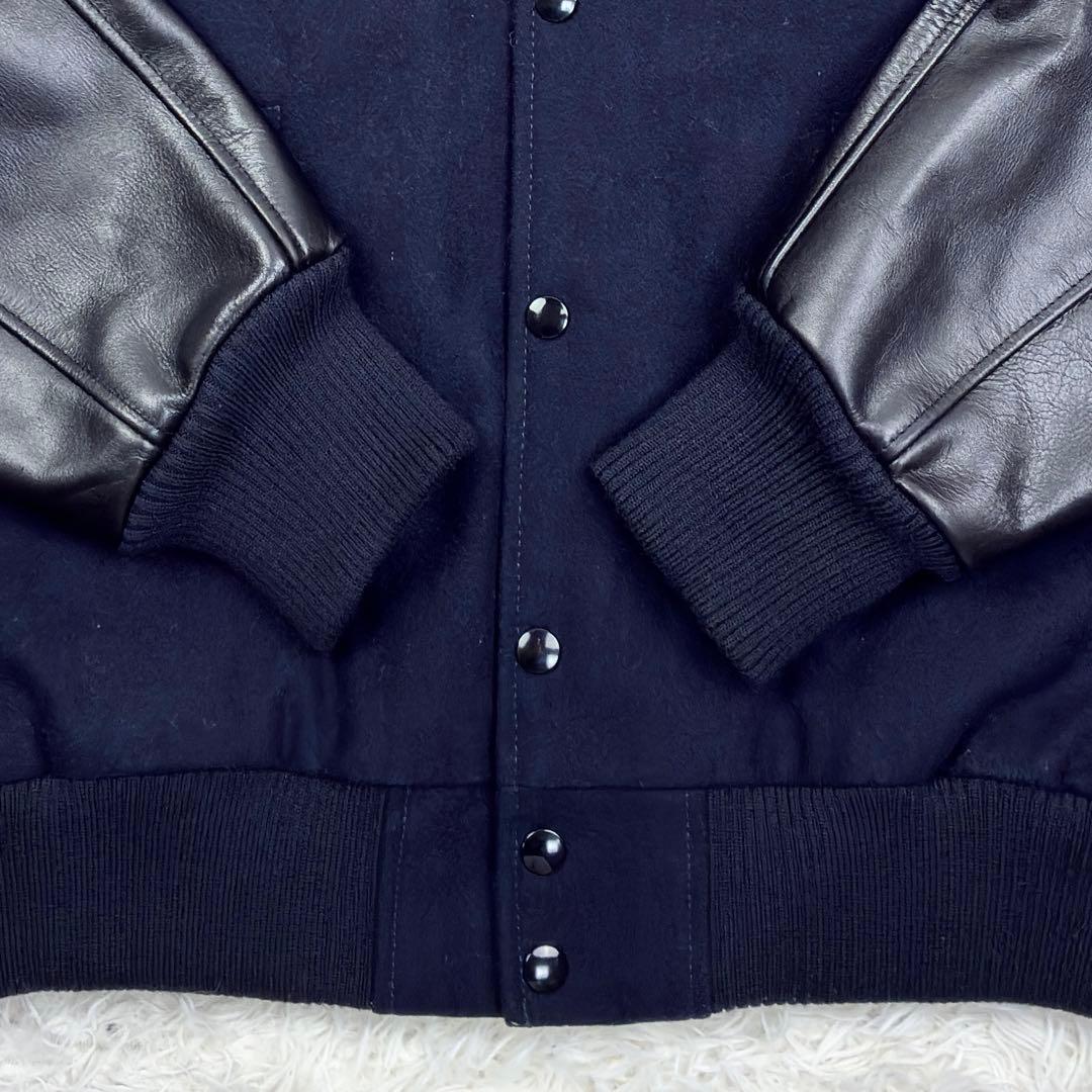 美品　スクーカム　ビームス別注　袖レザー　ウールメルトン　スタジャン　L　黒　紺