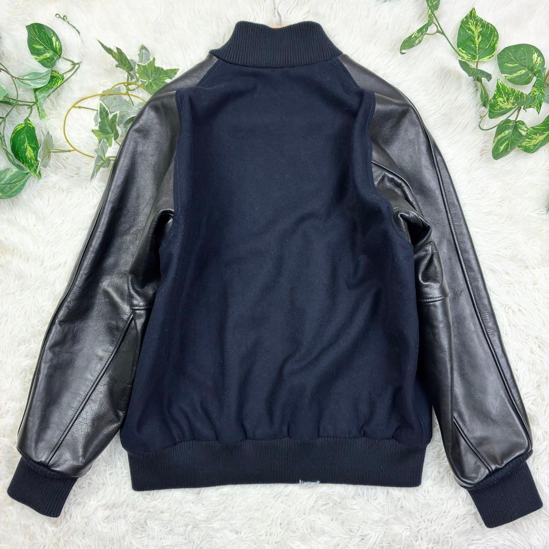 美品　スクーカム　ビームス別注　袖レザー　ウールメルトン　スタジャン　L　黒　紺