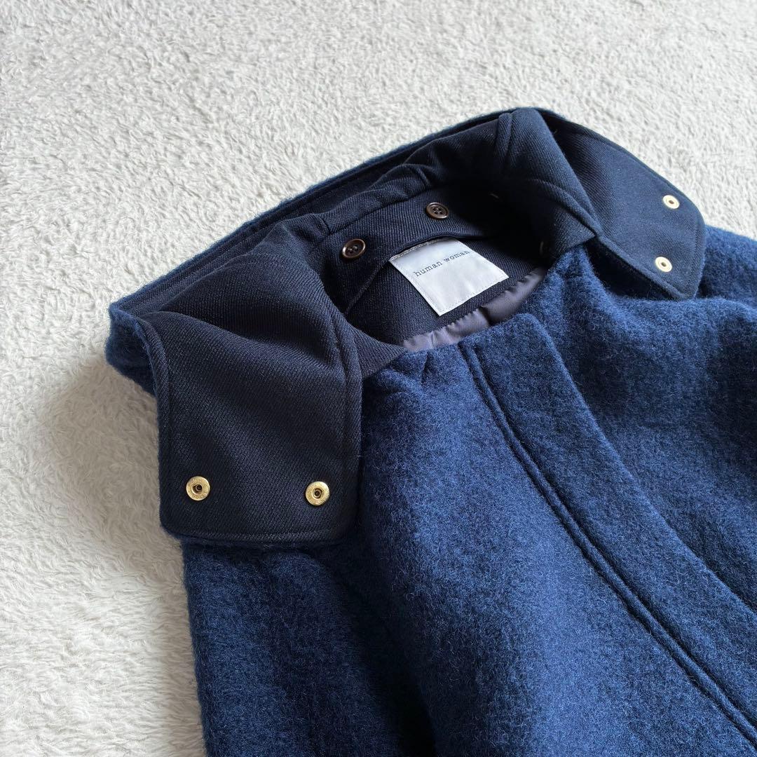 極美品 ヒューマンウーマン スライバーブルゾン 紺 イタリア産ウール アウター