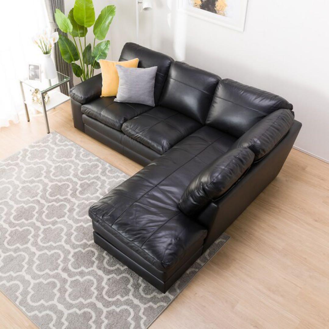 ブラック 右カウチソファ 約192x228cm