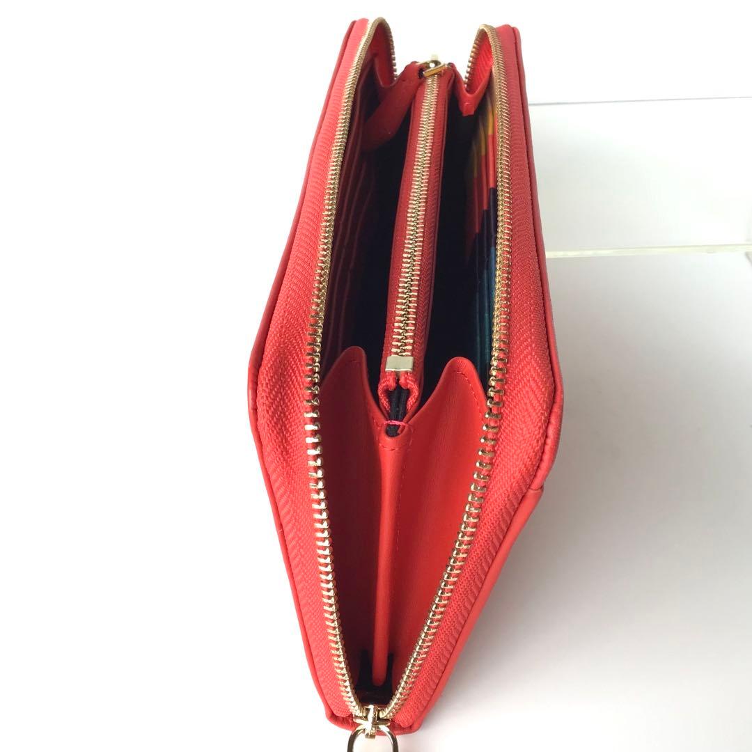 【新品】ポールスミス✨クラシックレザー ラウンド長財布 レッド ストライプ