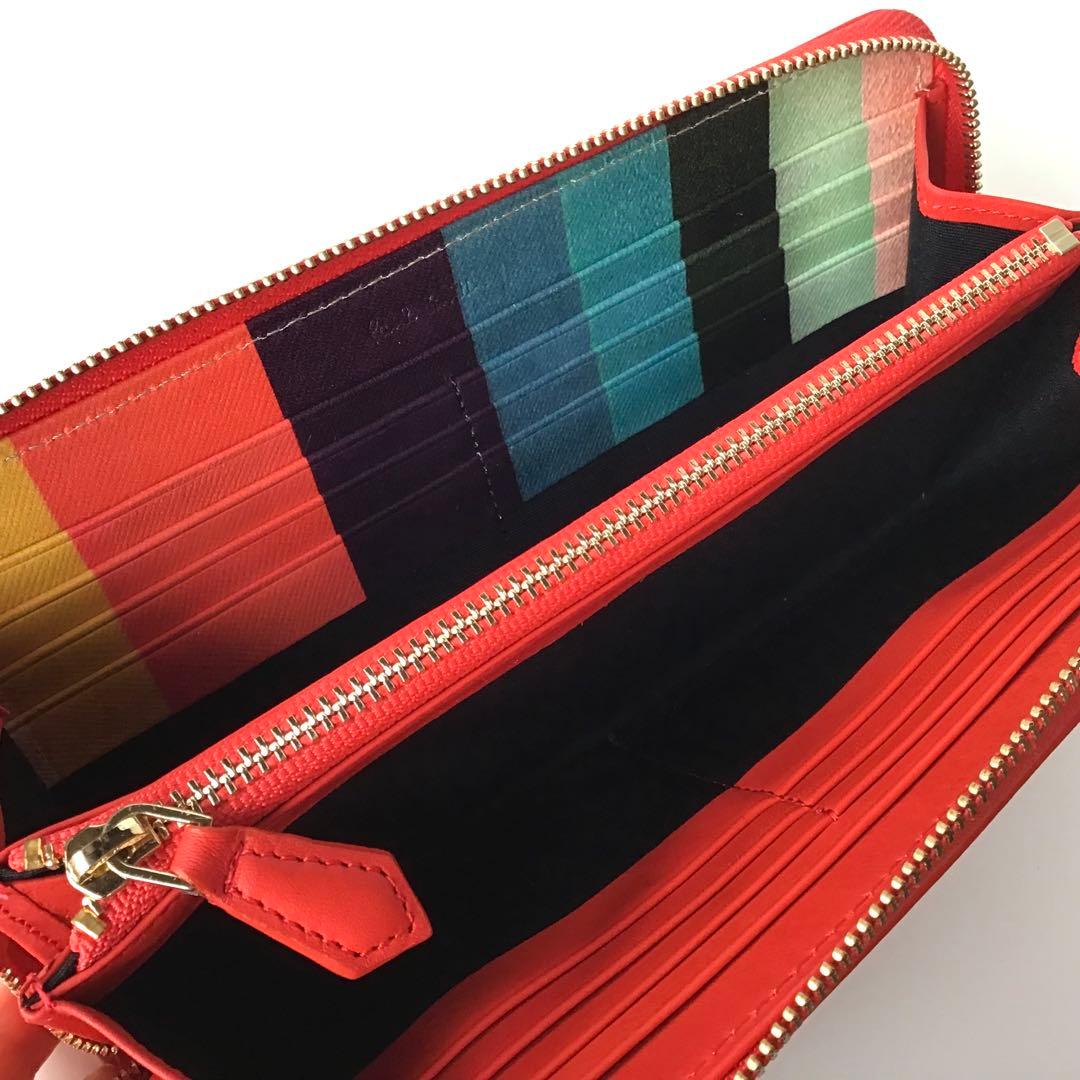 【新品】ポールスミス✨クラシックレザー ラウンド長財布 レッド ストライプ