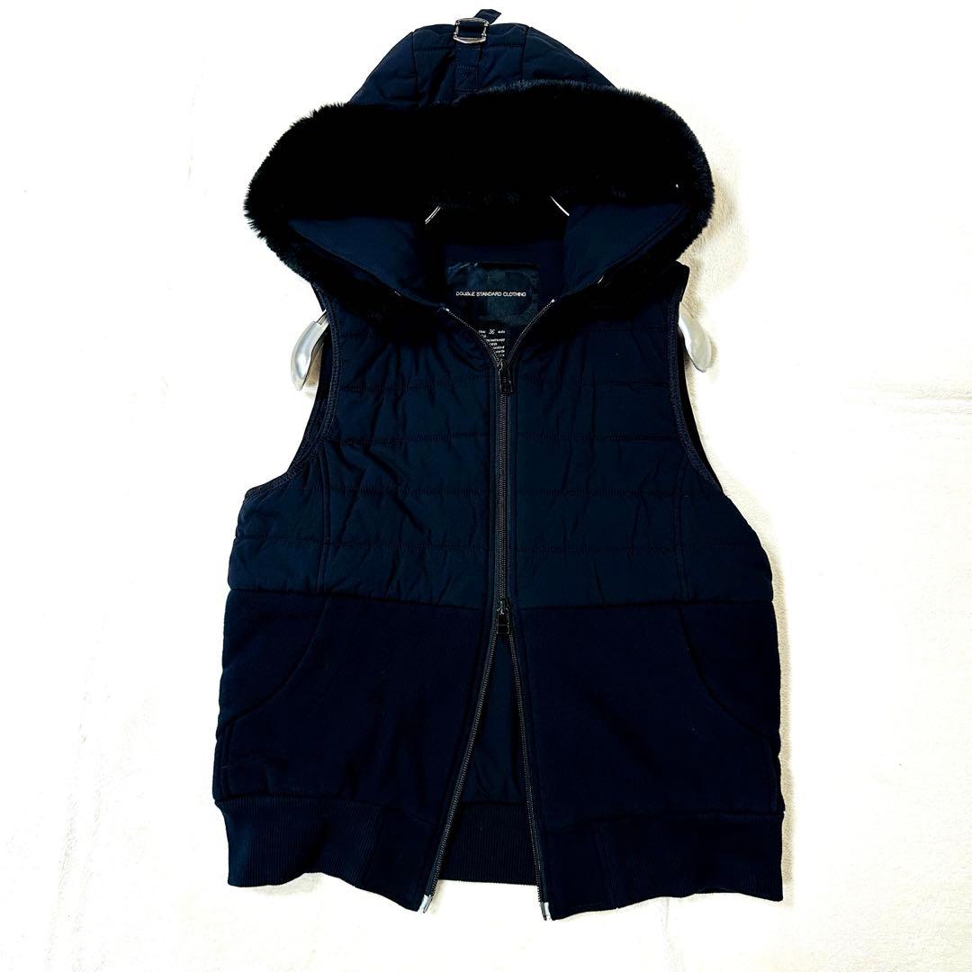 ダブルスタンダードクロージング 36 ダークネイビー 濃紺 ファー付ダウンベスト