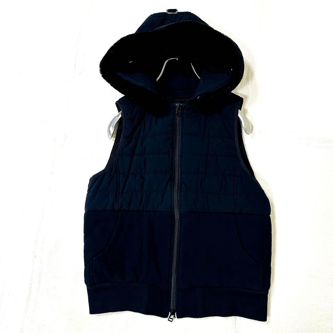 ダブルスタンダードクロージング 36 ダークネイビー 濃紺 ファー付ダウンベスト