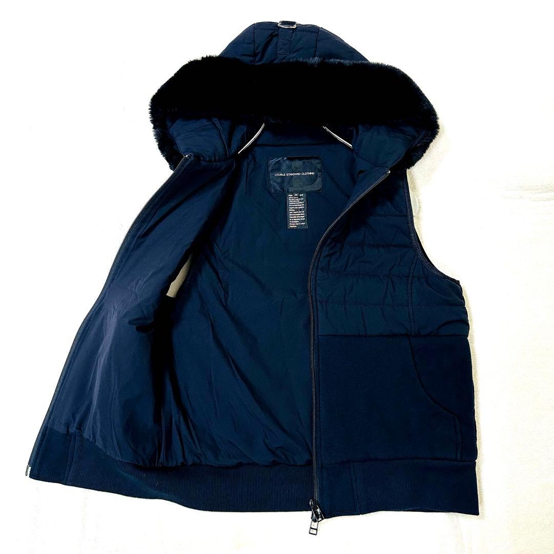 ダブルスタンダードクロージング 36 ダークネイビー 濃紺 ファー付ダウンベスト