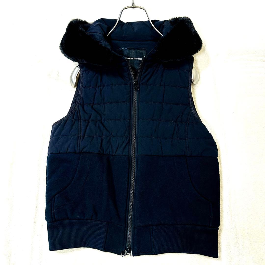 ダブルスタンダードクロージング 36 ダークネイビー 濃紺 ファー付ダウンベスト