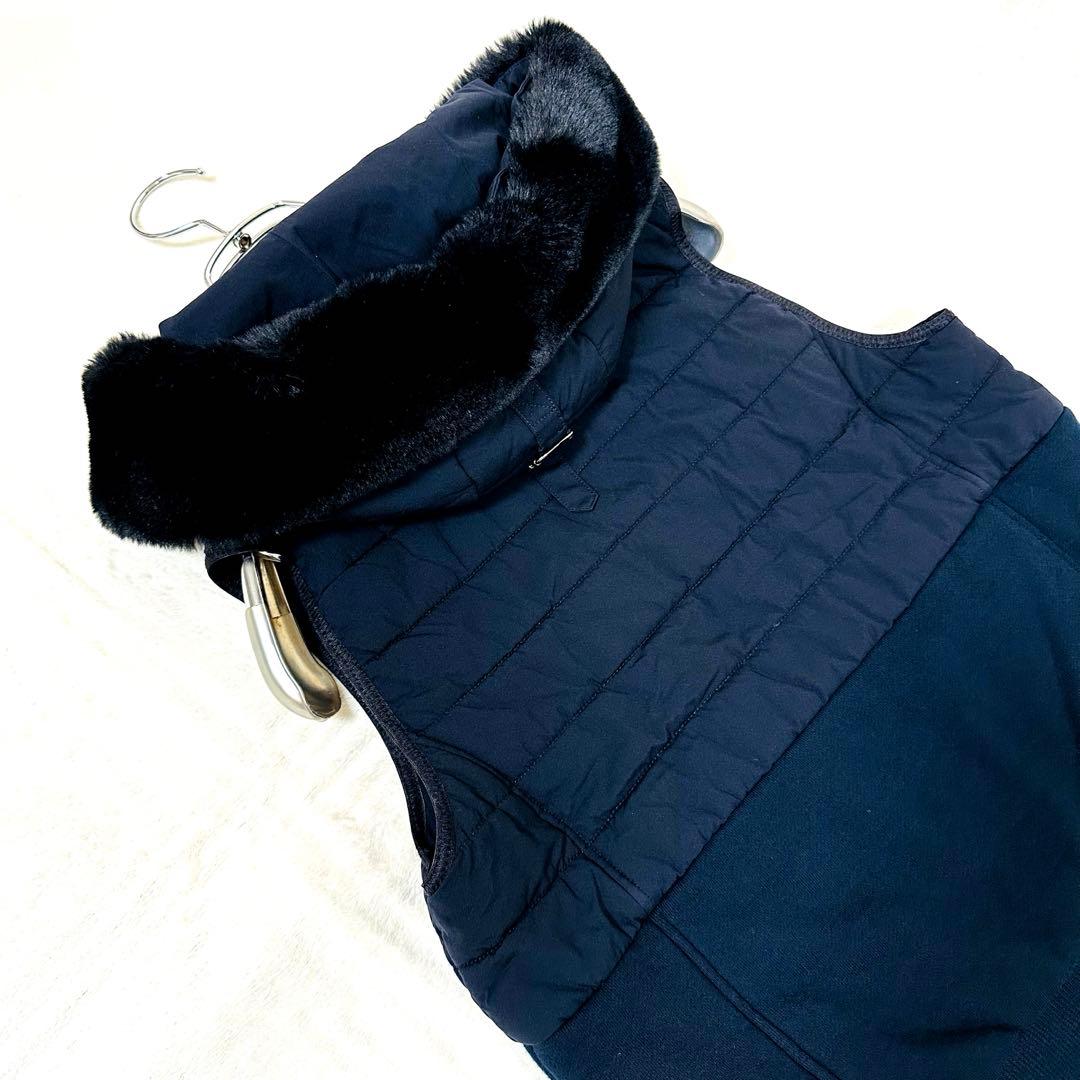 ダブルスタンダードクロージング 36 ダークネイビー 濃紺 ファー付ダウンベスト