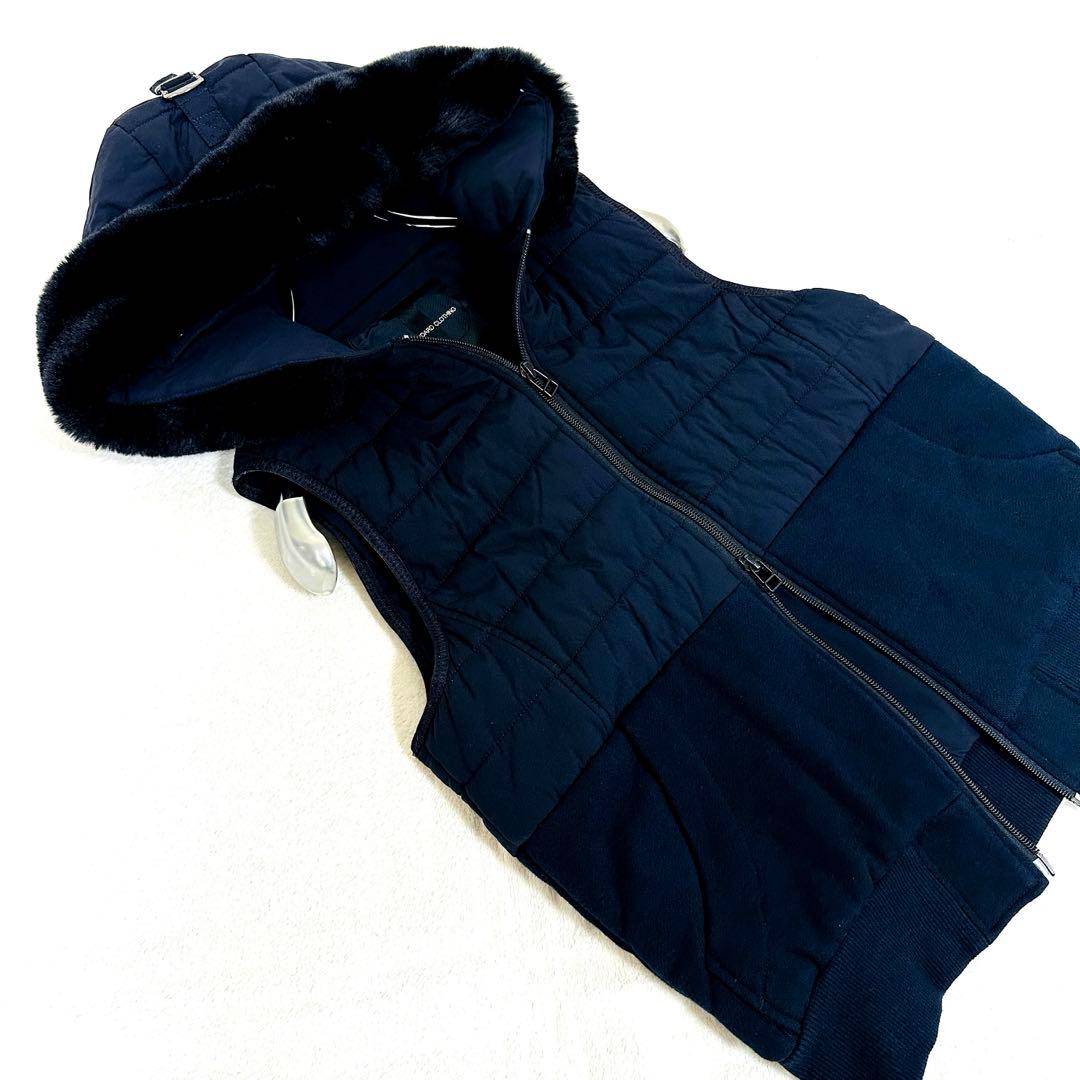 ダブルスタンダードクロージング 36 ダークネイビー 濃紺 ファー付ダウンベスト