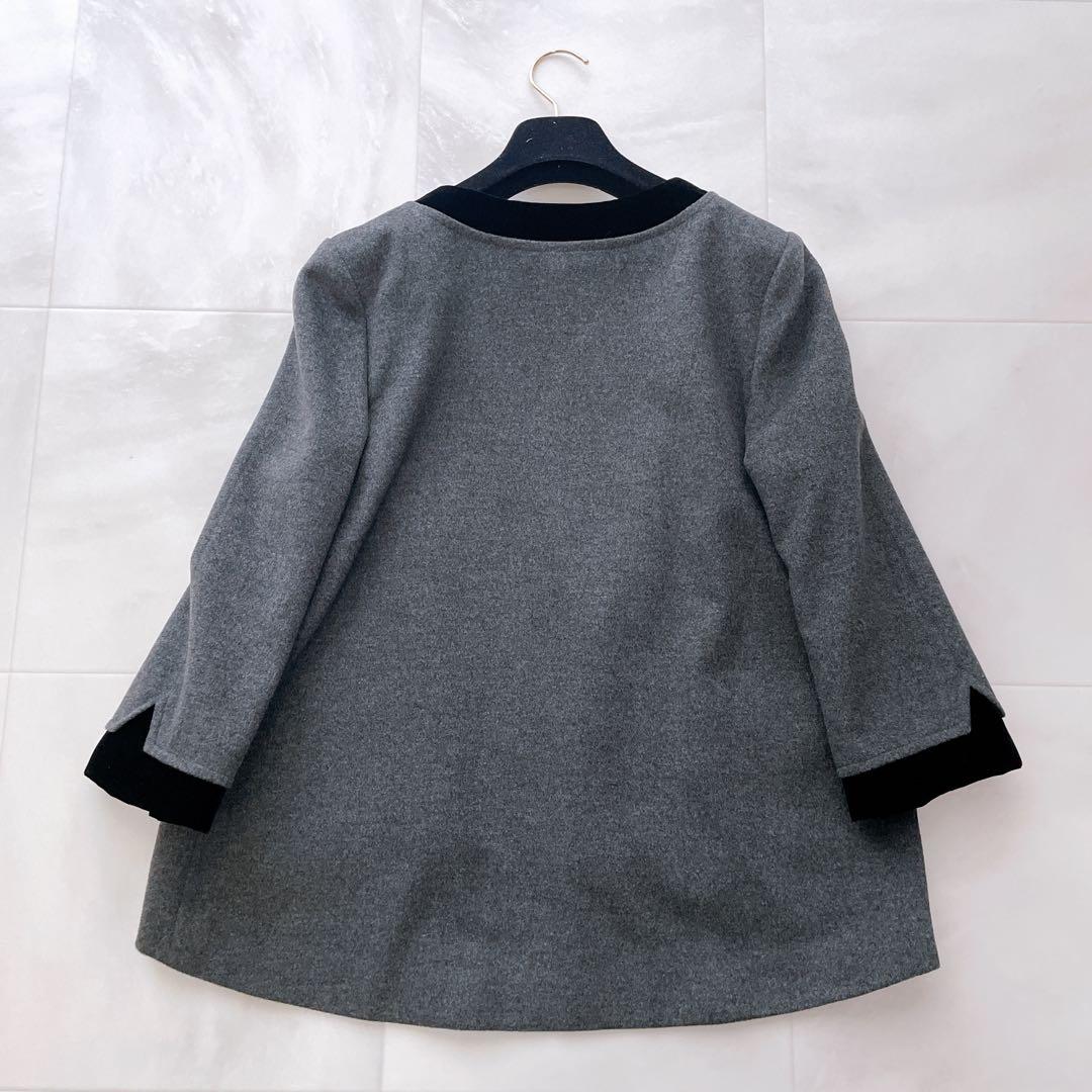 極美品✨フォクシー ノーカラージャケット カシミヤ混 パイピング ロゴ入り 38