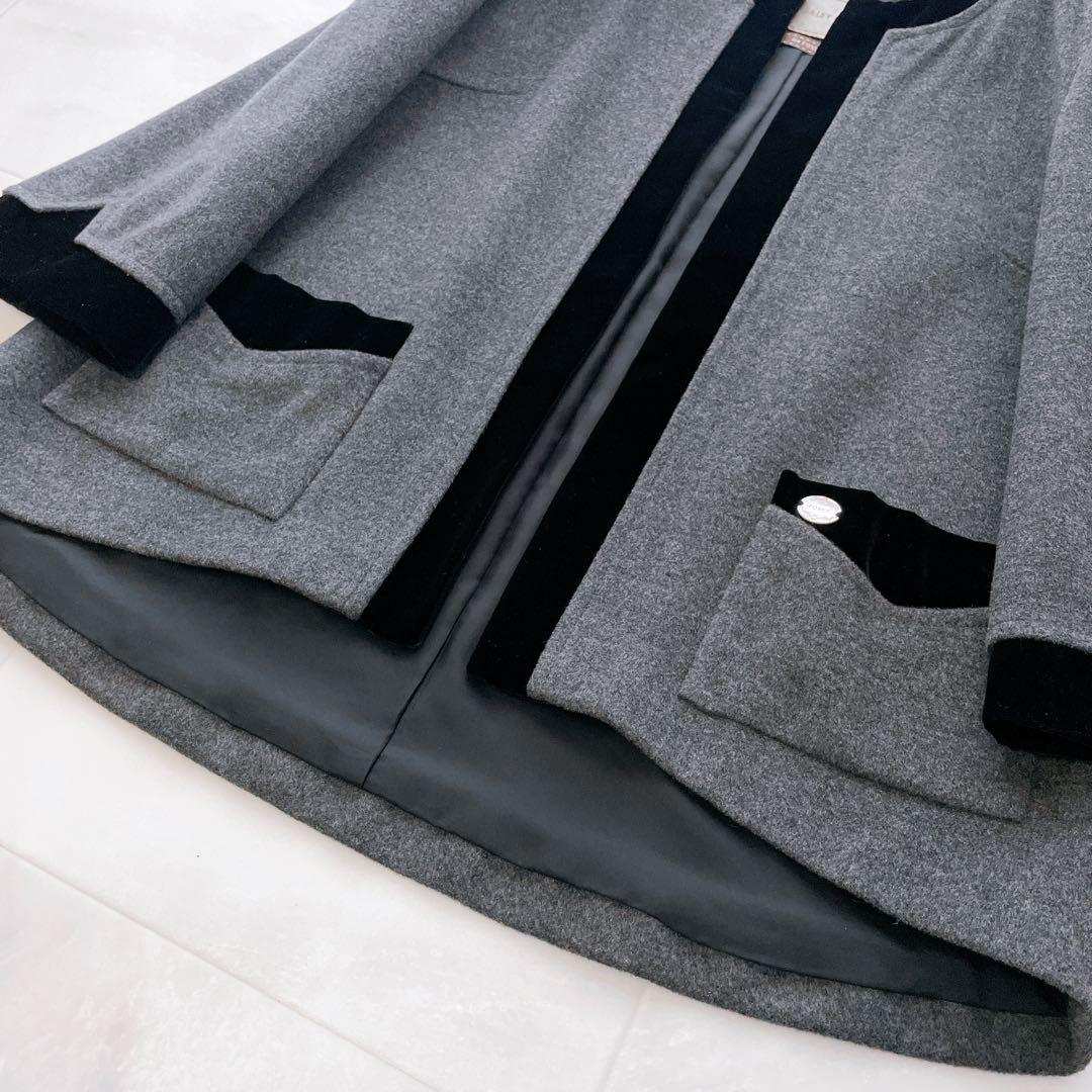 極美品✨フォクシー ノーカラージャケット カシミヤ混 パイピング ロゴ入り 38