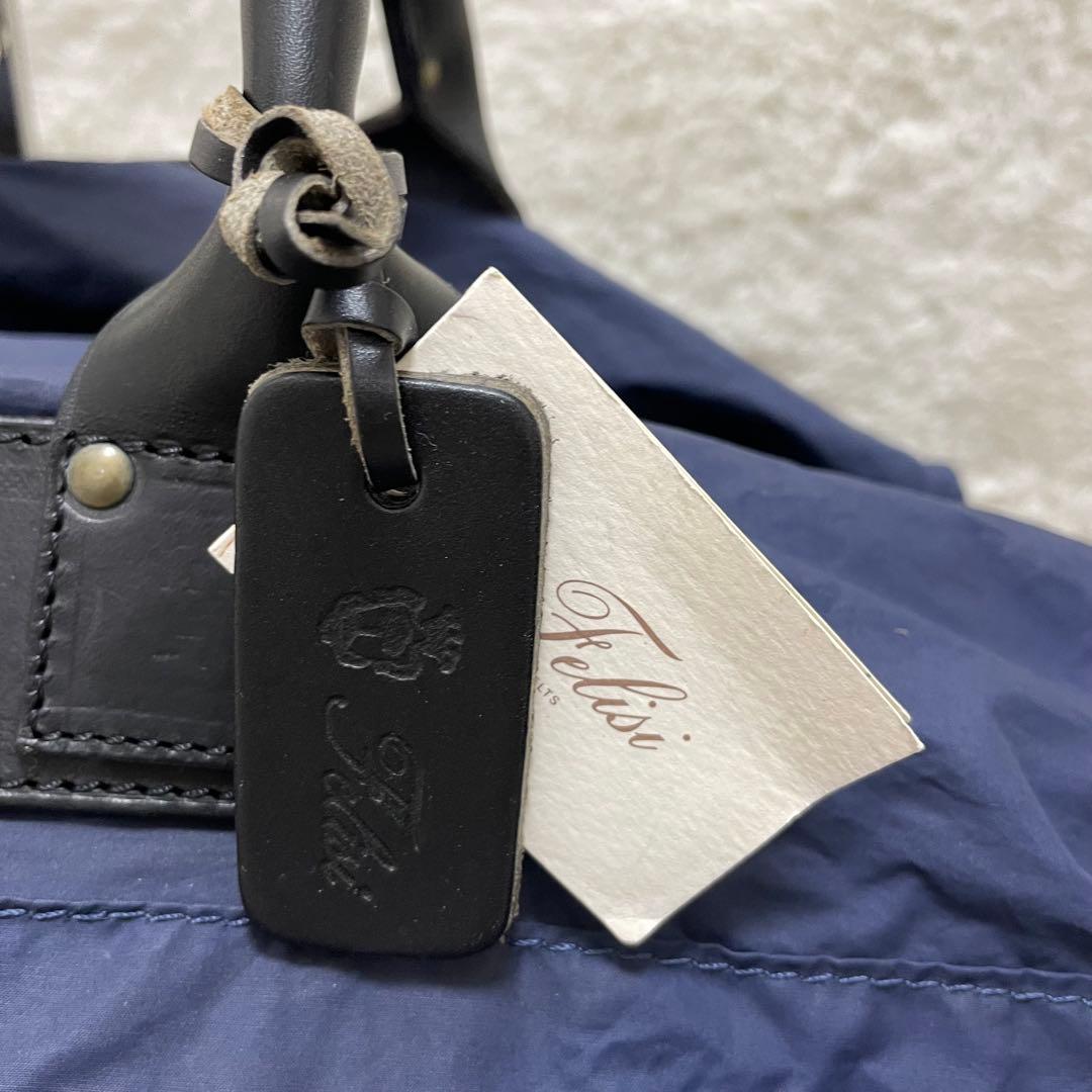 【美品】フェリージ P3 ボストンバッグ ナイロン レザー ネイビーブルー 黒