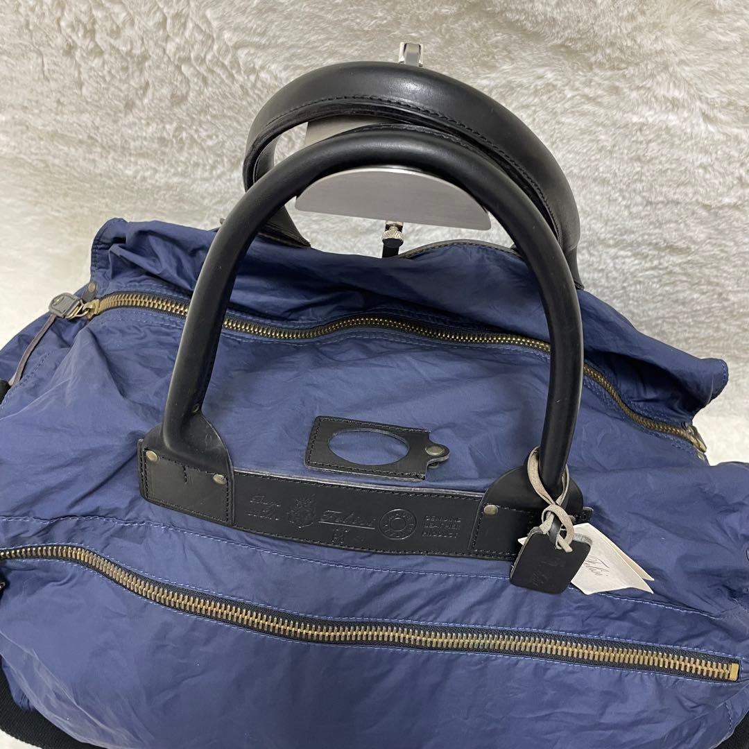 【美品】フェリージ P3 ボストンバッグ ナイロン レザー ネイビーブルー 黒