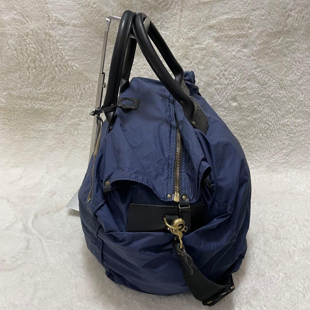 【美品】フェリージ P3 ボストンバッグ ナイロン レザー ネイビーブルー 黒