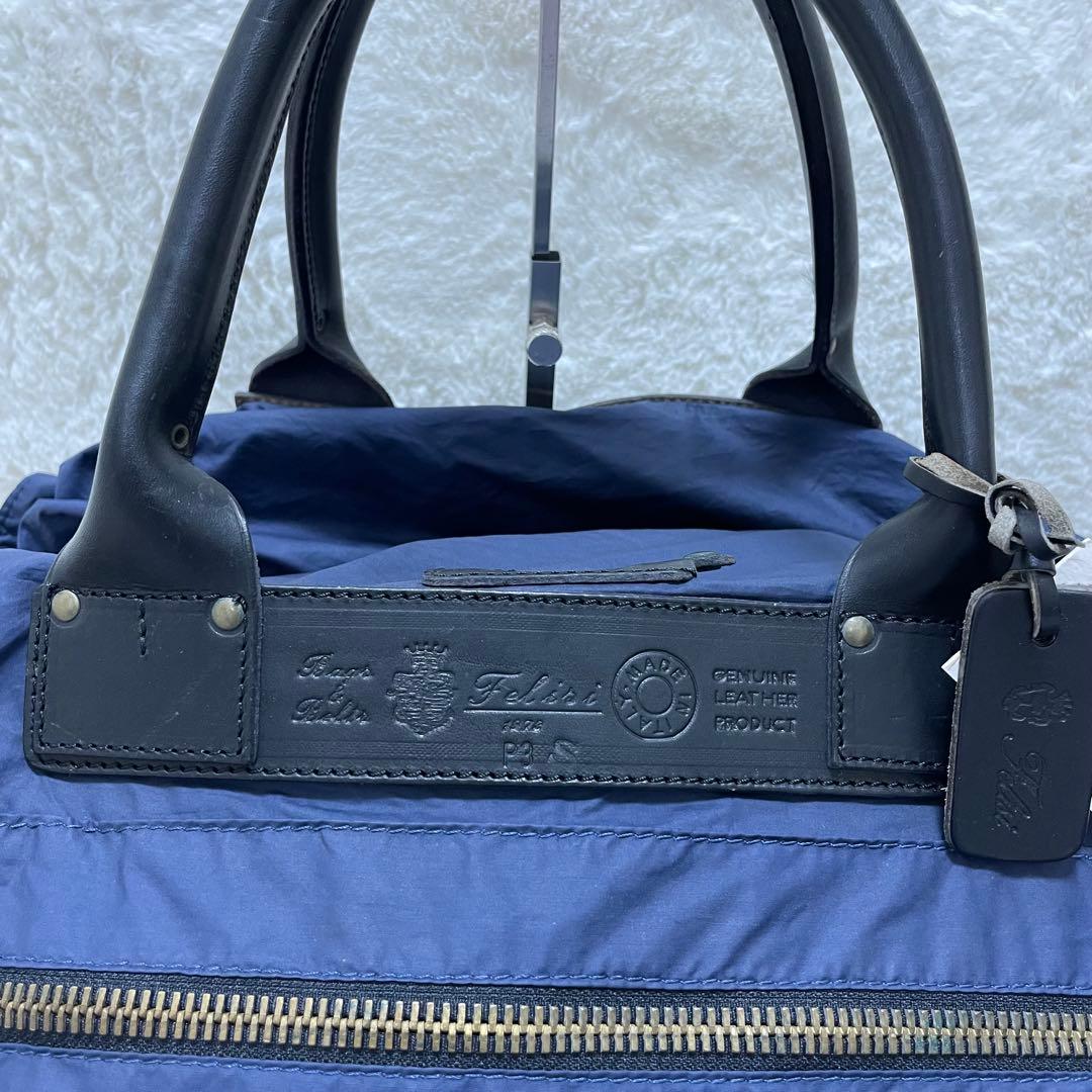 【美品】フェリージ P3 ボストンバッグ ナイロン レザー ネイビーブルー 黒