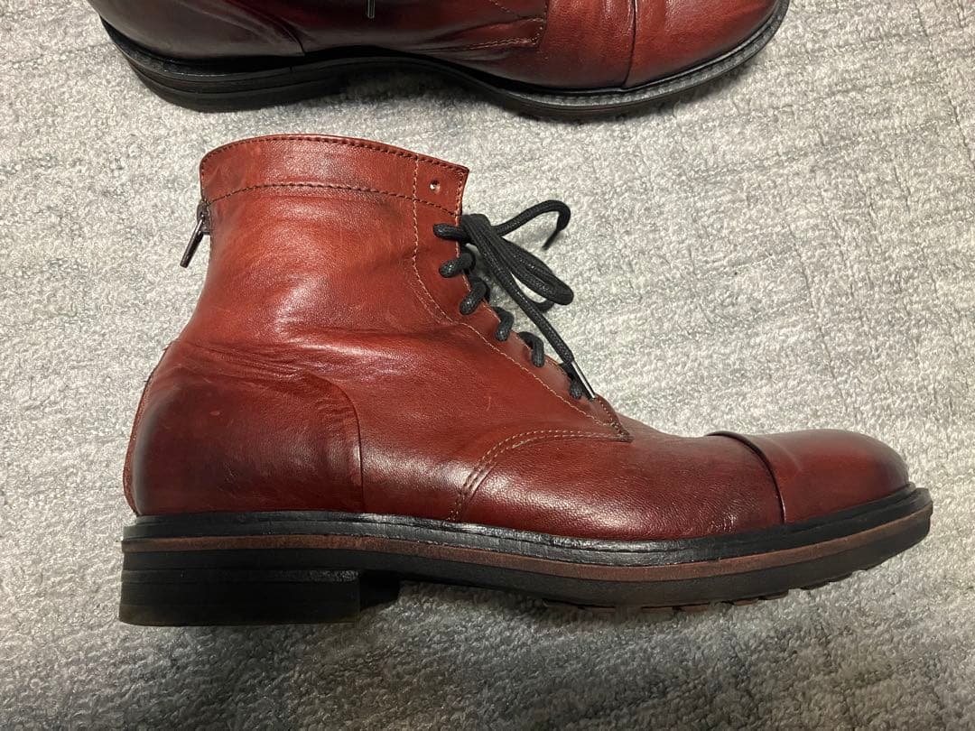 メ*5様 Dino Draghi レザーブーツ　ダークレッド　赤42 バックジッ