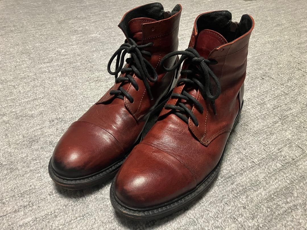 メ*5様 Dino Draghi レザーブーツ　ダークレッド　赤42 バックジッ