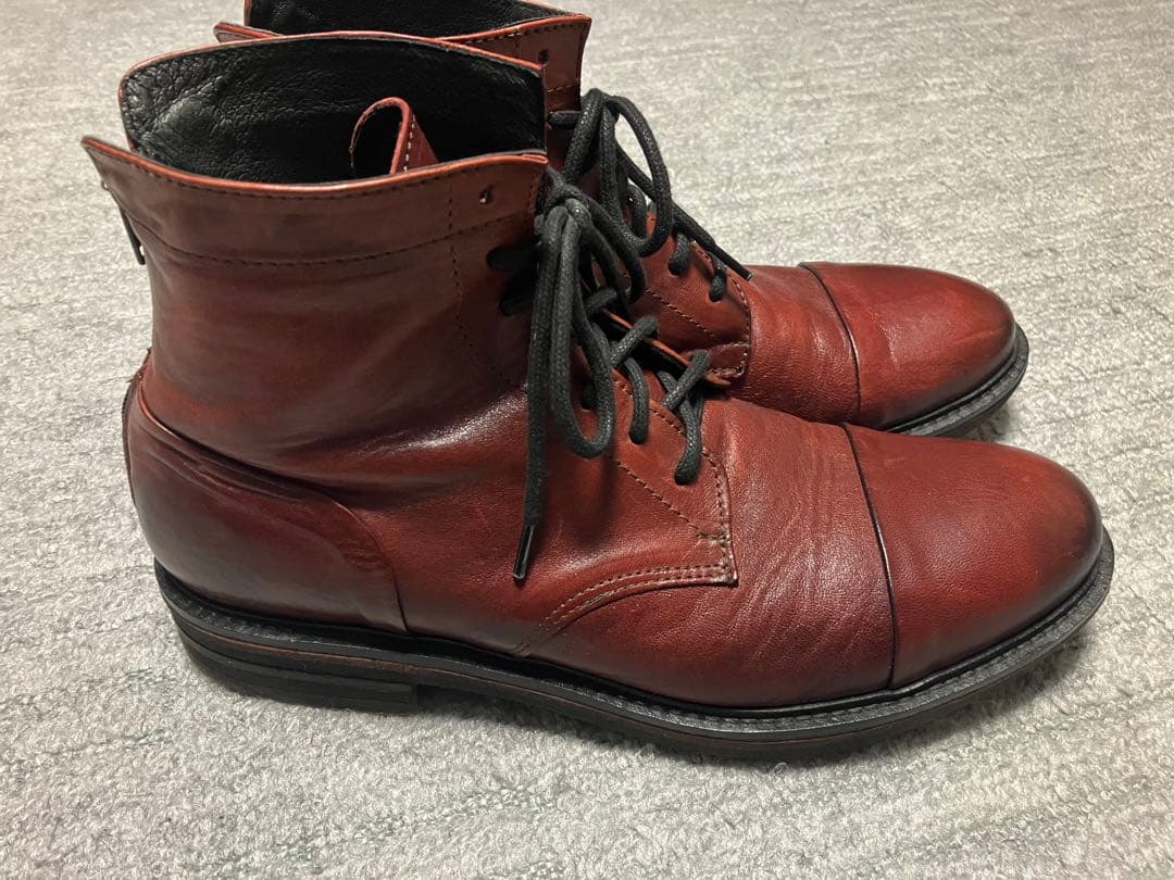 メ*5様 Dino Draghi レザーブーツ　ダークレッド　赤42 バックジッ