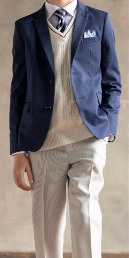 ショパン　ケーブルニットベスト付きブリティッシュスーツセット 140