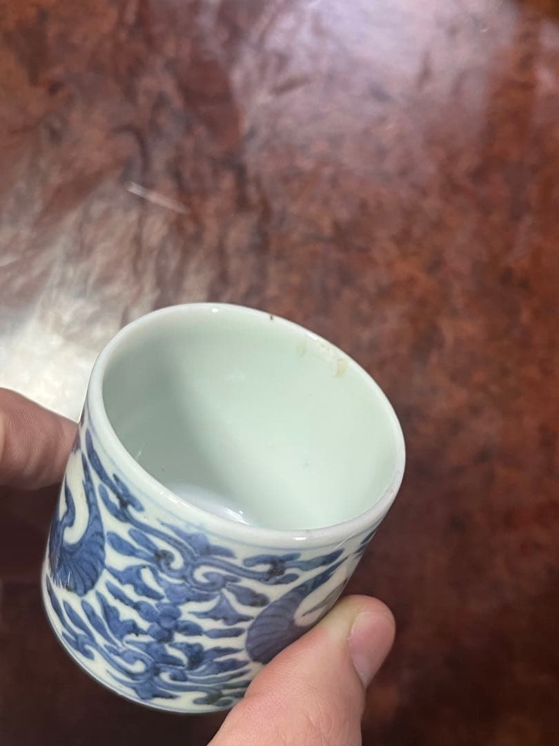 古伊万里　のぞき猪口　鶴丸　唐草　酢猪口　蕎麦猪口　金継ぎ　モダン