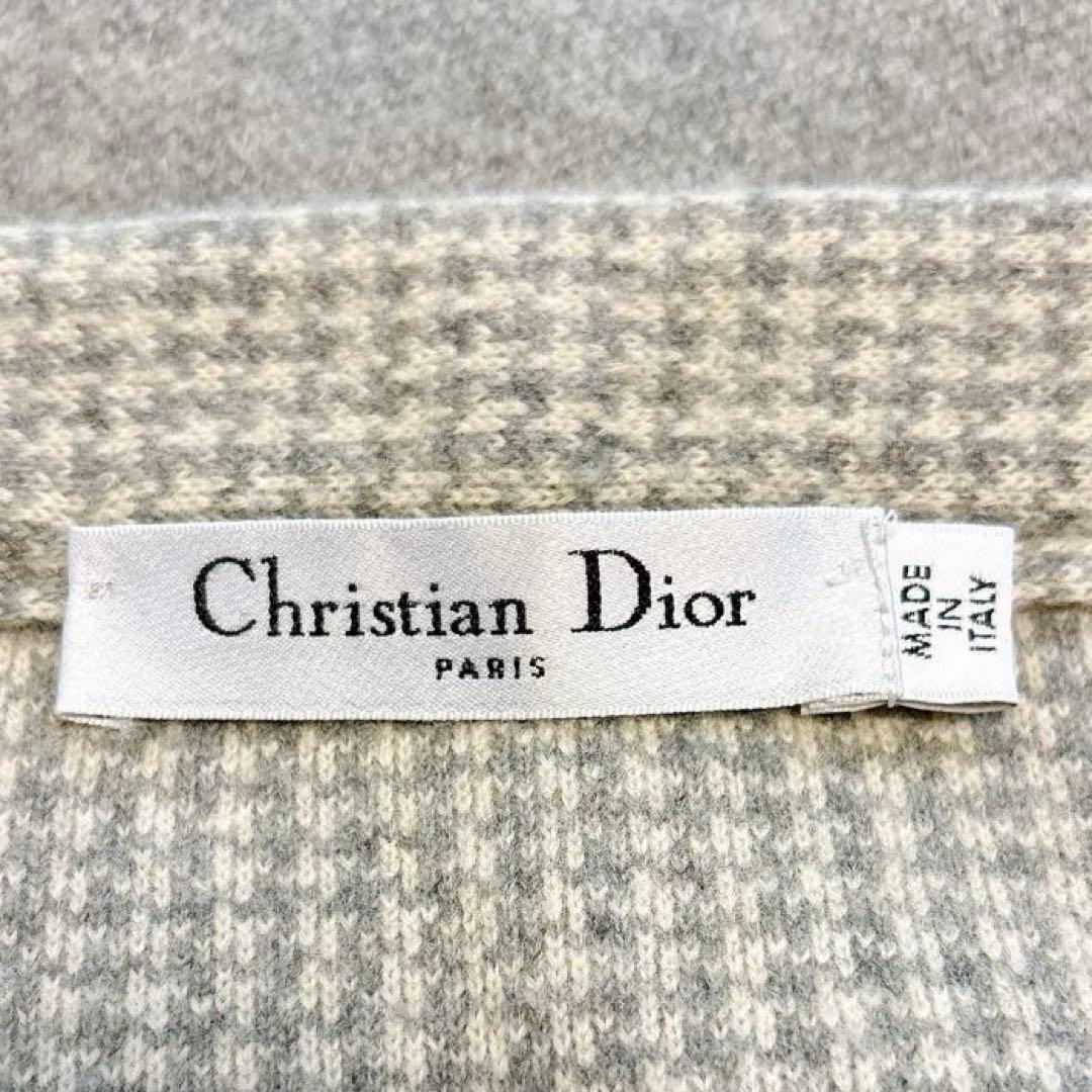 【良品】クリスチャンディオール　カシミヤ混千鳥柄フレアスカート　40 グレー