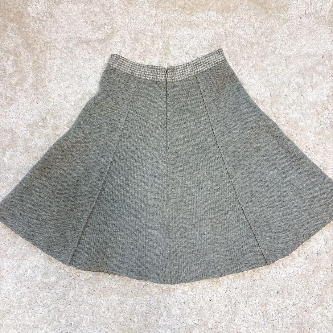 【良品】クリスチャンディオール　カシミヤ混千鳥柄フレアスカート　40 グレー
