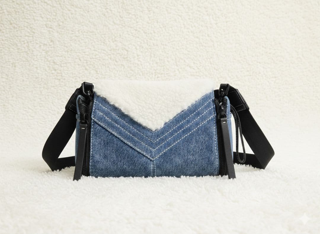 【新品未使用】DIESEL デニムショルダーバッグ ファー/ボア