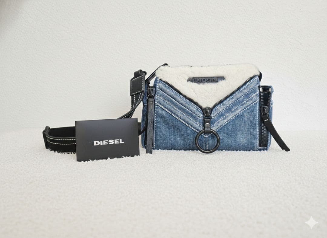 【新品未使用】DIESEL デニムショルダーバッグ ファー/ボア