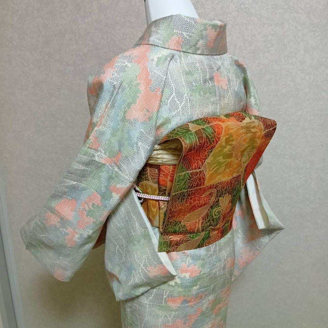 ほ*ん様 タ8879 未使用近い　美品　袷　紬　白紬　十日町紬系　小紋　正絹　フ