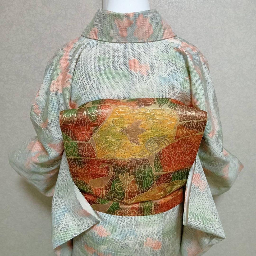 ほ*ん様 タ8879 未使用近い　美品　袷　紬　白紬　十日町紬系　小紋　正絹　フ