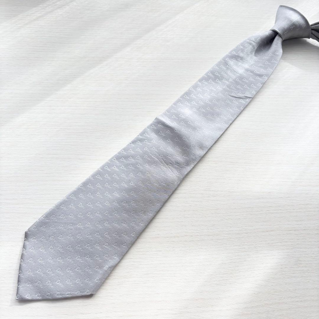 Dior homme ディオールオム ロゴ 総柄 グレー シルク ネクタイ