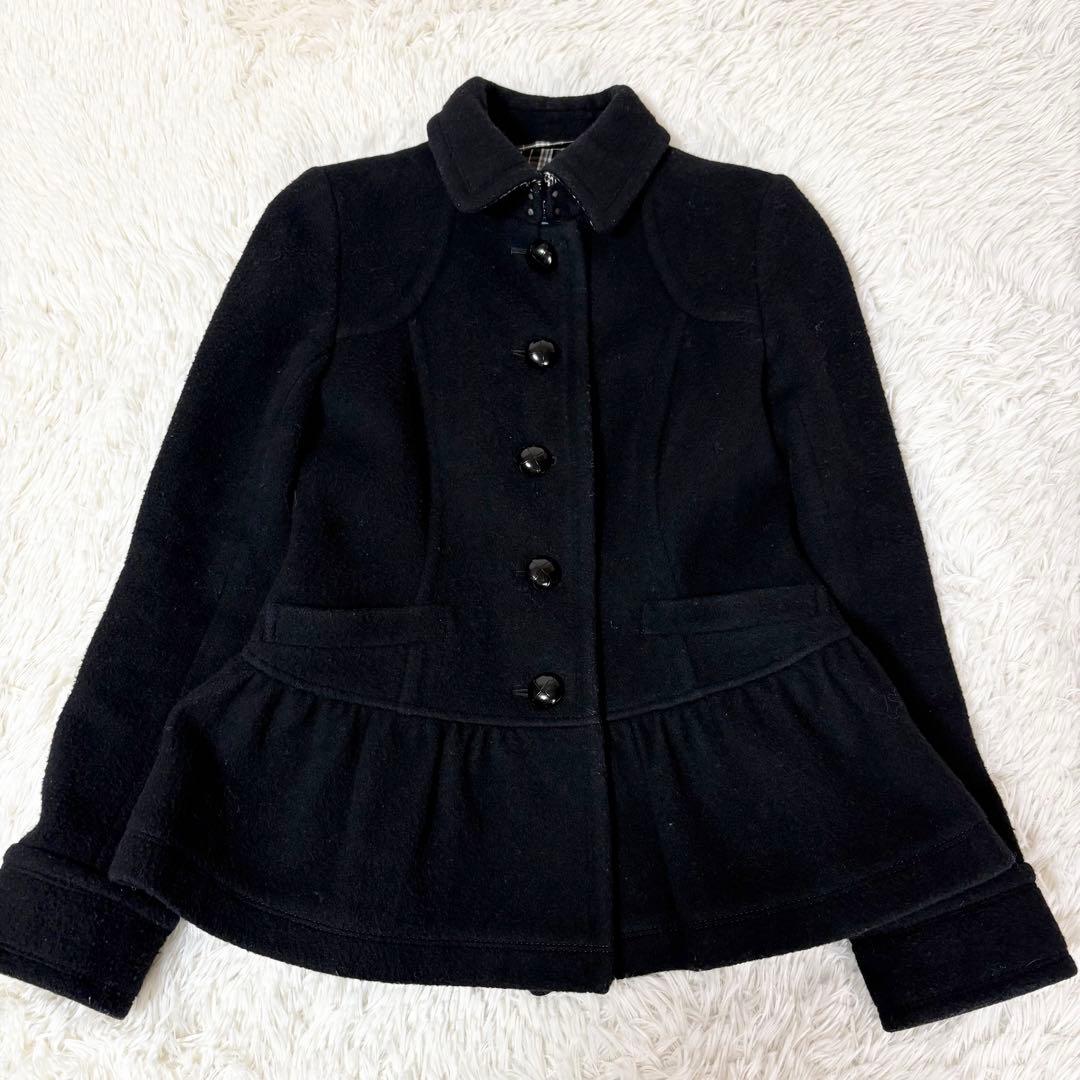 【人気】 バーバリーブルーレーベル フリル ウールコート 38 ブラック