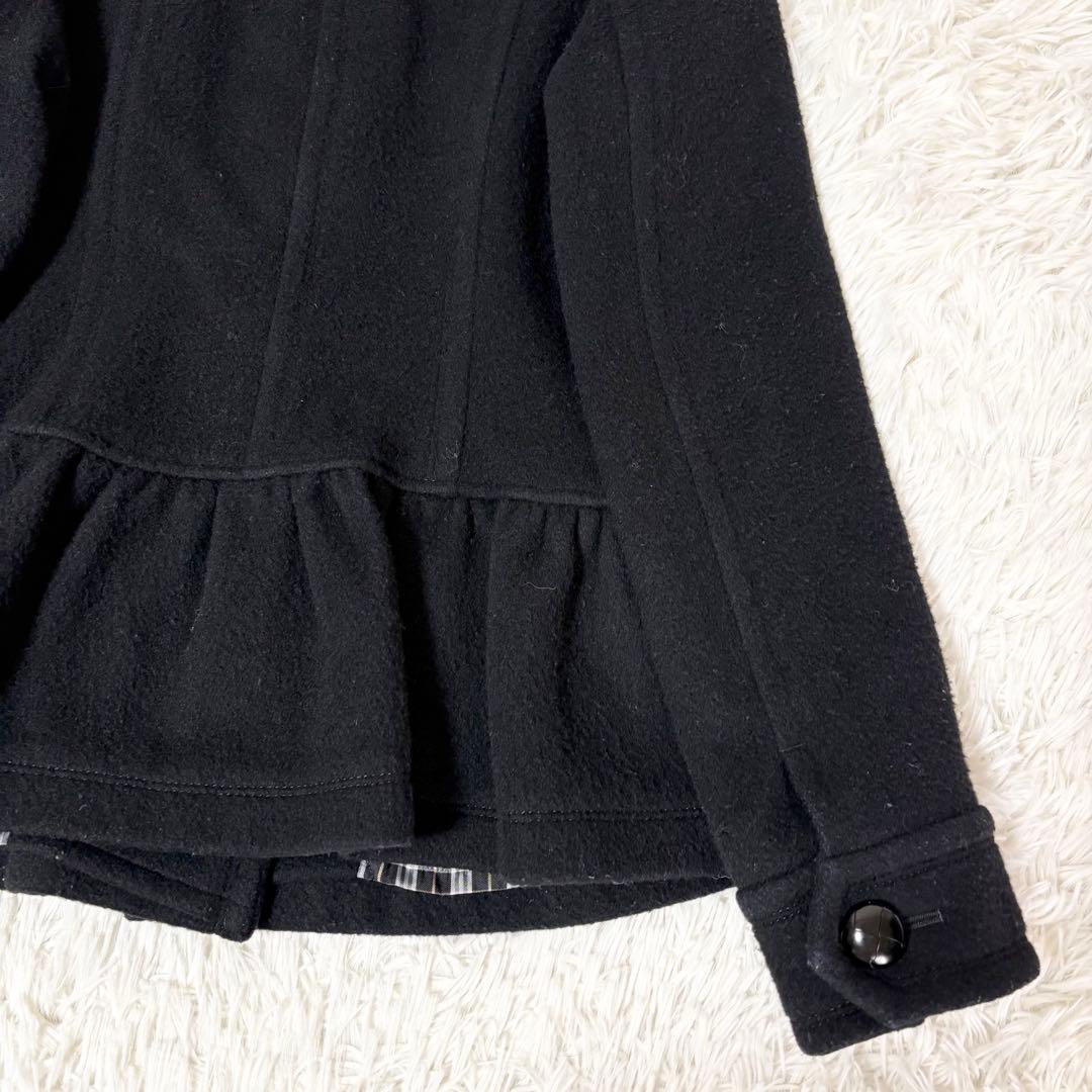 【人気】 バーバリーブルーレーベル フリル ウールコート 38 ブラック