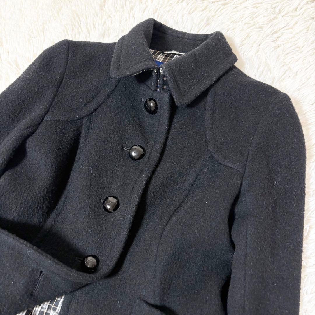 【人気】 バーバリーブルーレーベル フリル ウールコート 38 ブラック