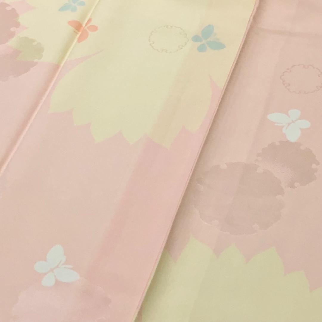 長襦袢 雪輪に蝶々 乙女色 半衿付 J-374