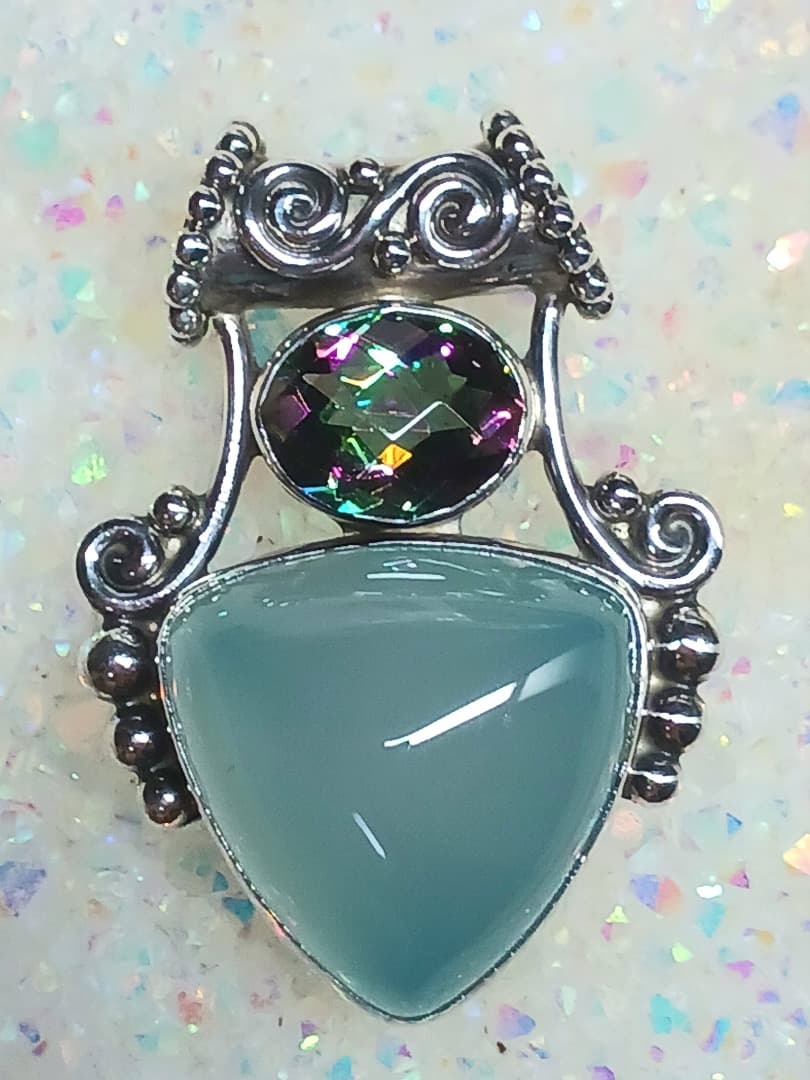 ブルーカルセドニ&ミスティックトパーズペントップ　2026/1/4迄の出品です。