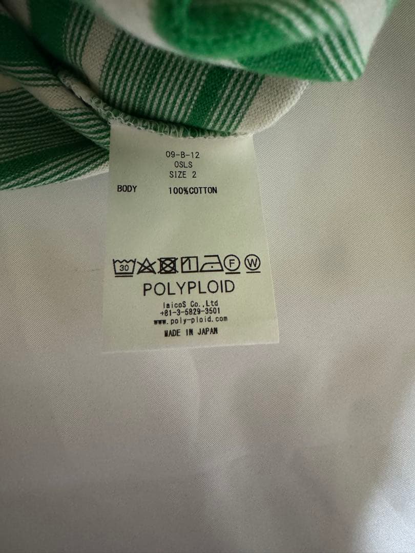 POLYPLOIDポリプロイドグリーンストライプ 長袖カットソー ロングスリーブ