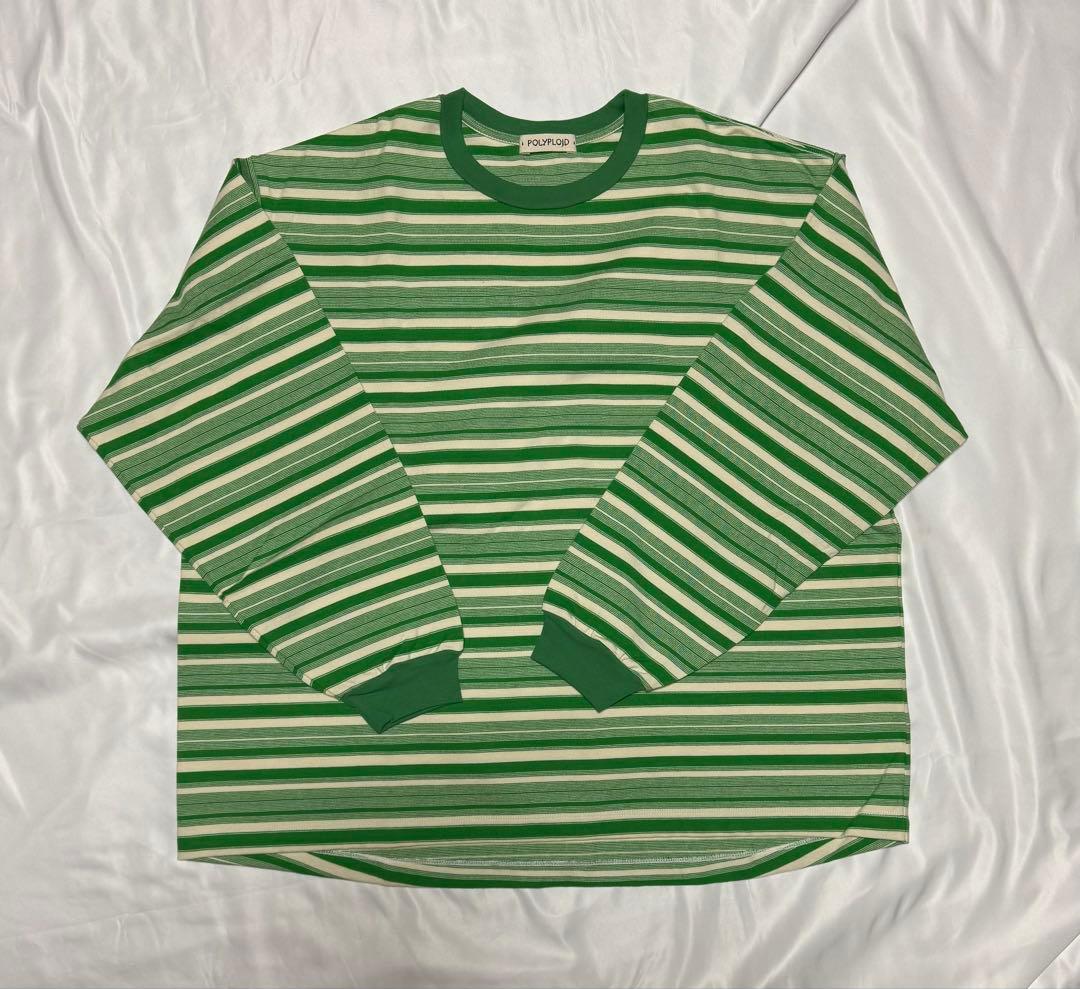POLYPLOIDポリプロイドグリーンストライプ 長袖カットソー ロングスリーブ