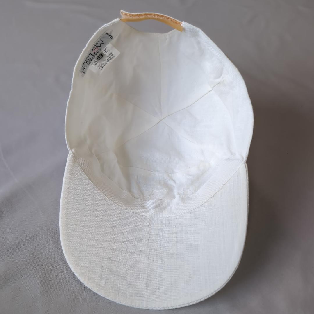 雰囲気抜群 HERMES リネンキャップ 白 58 フランス製 d63