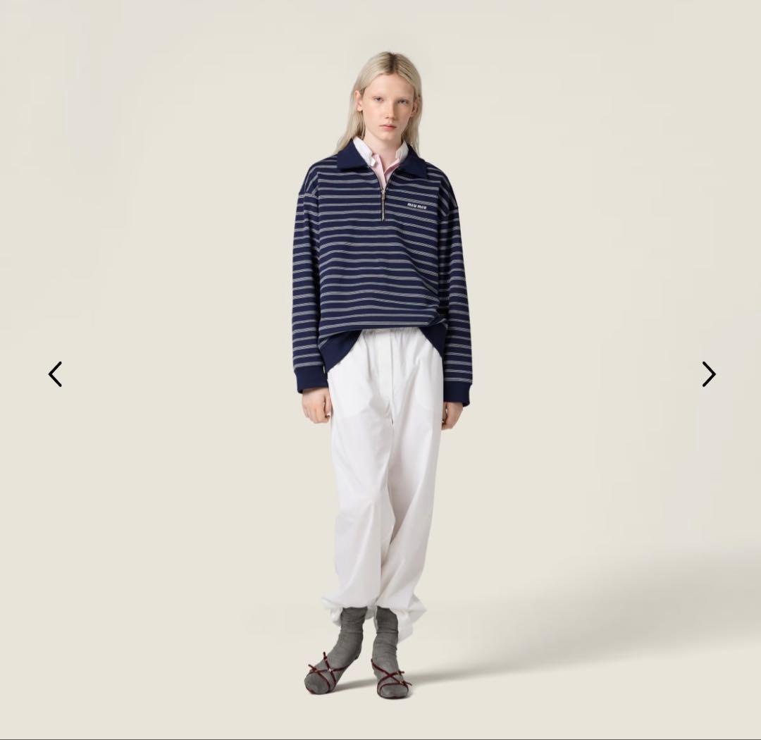 25AW Miu Miu ストライプジッパーポロシャツ