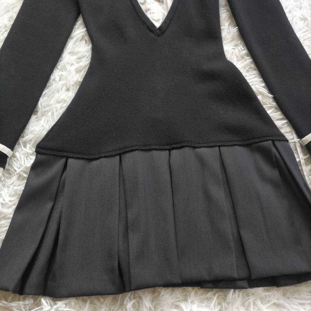 Darich ダーリッチ シャツドッキングプリーツミニワンピース ブラック