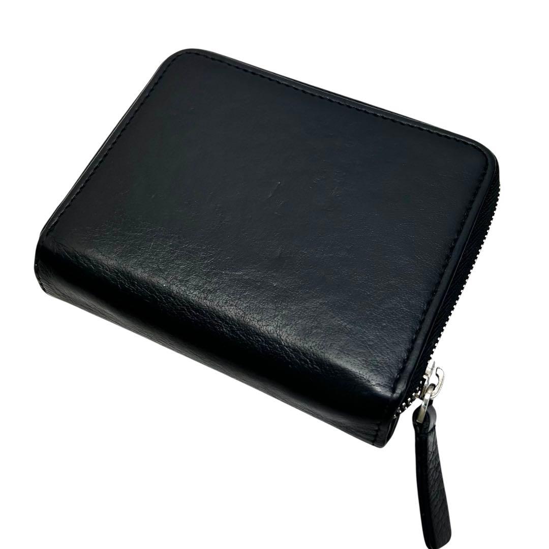 バレンシアガ 二つ折り財布 エブリデイ ロゴ ファスナー レザー ブラック　黒