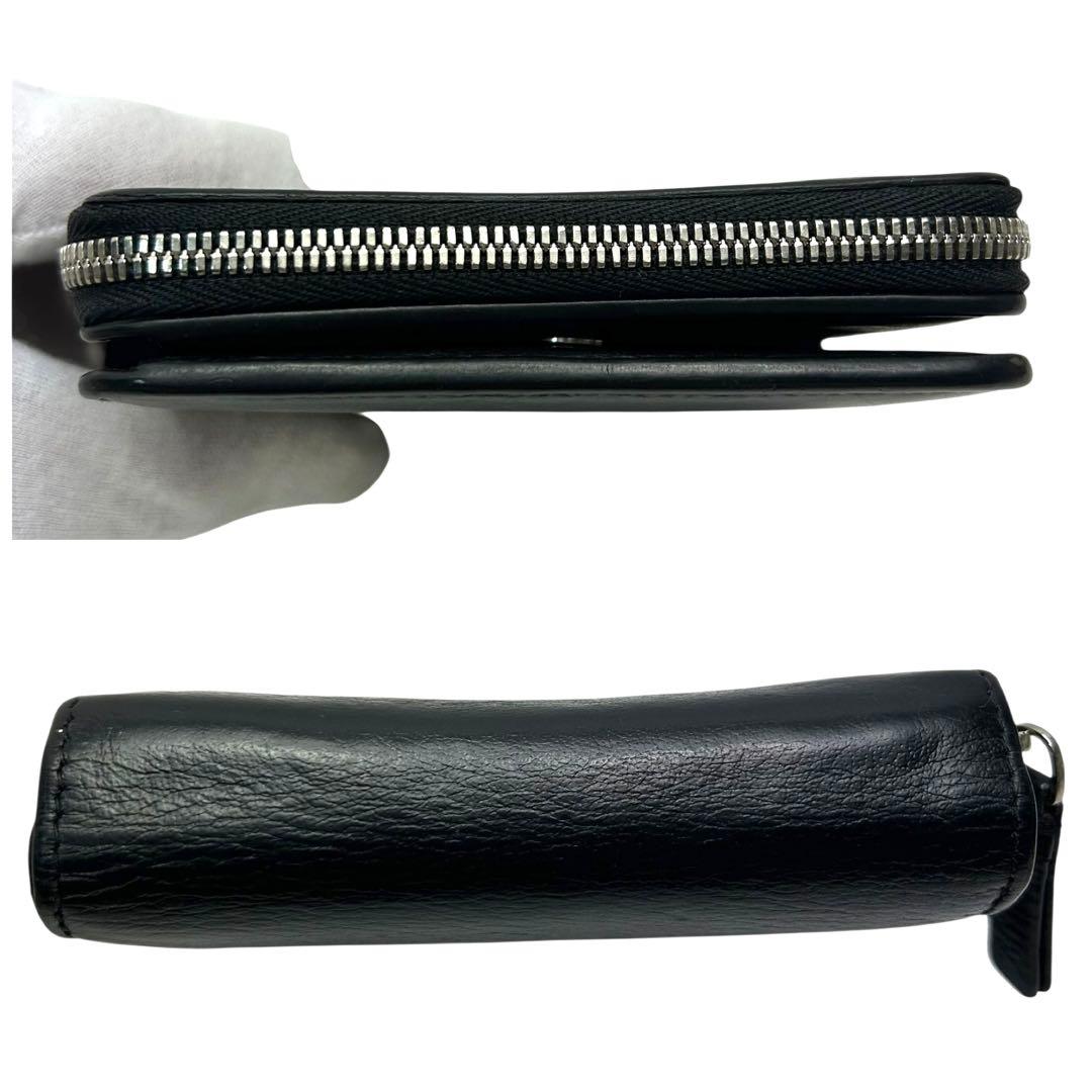 バレンシアガ 二つ折り財布 エブリデイ ロゴ ファスナー レザー ブラック　黒